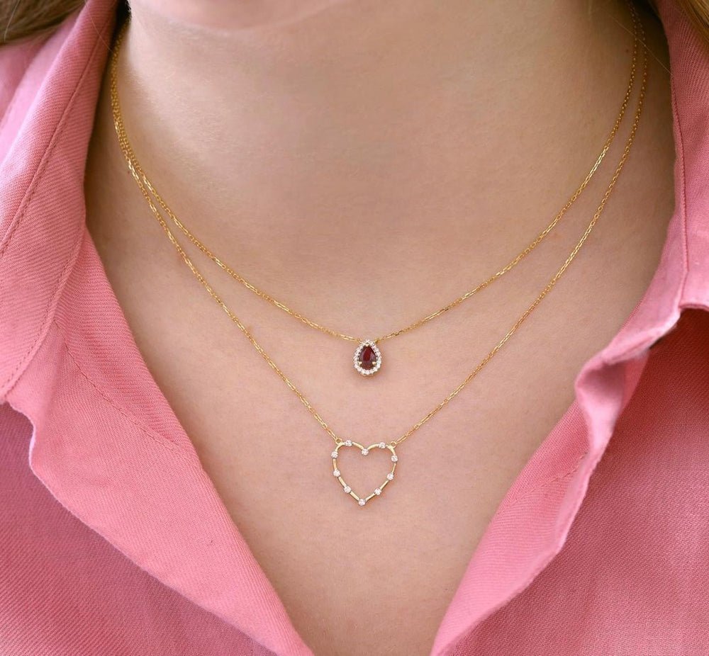 Dotted Diamond Heart Necklace - 18k Gold - Ly