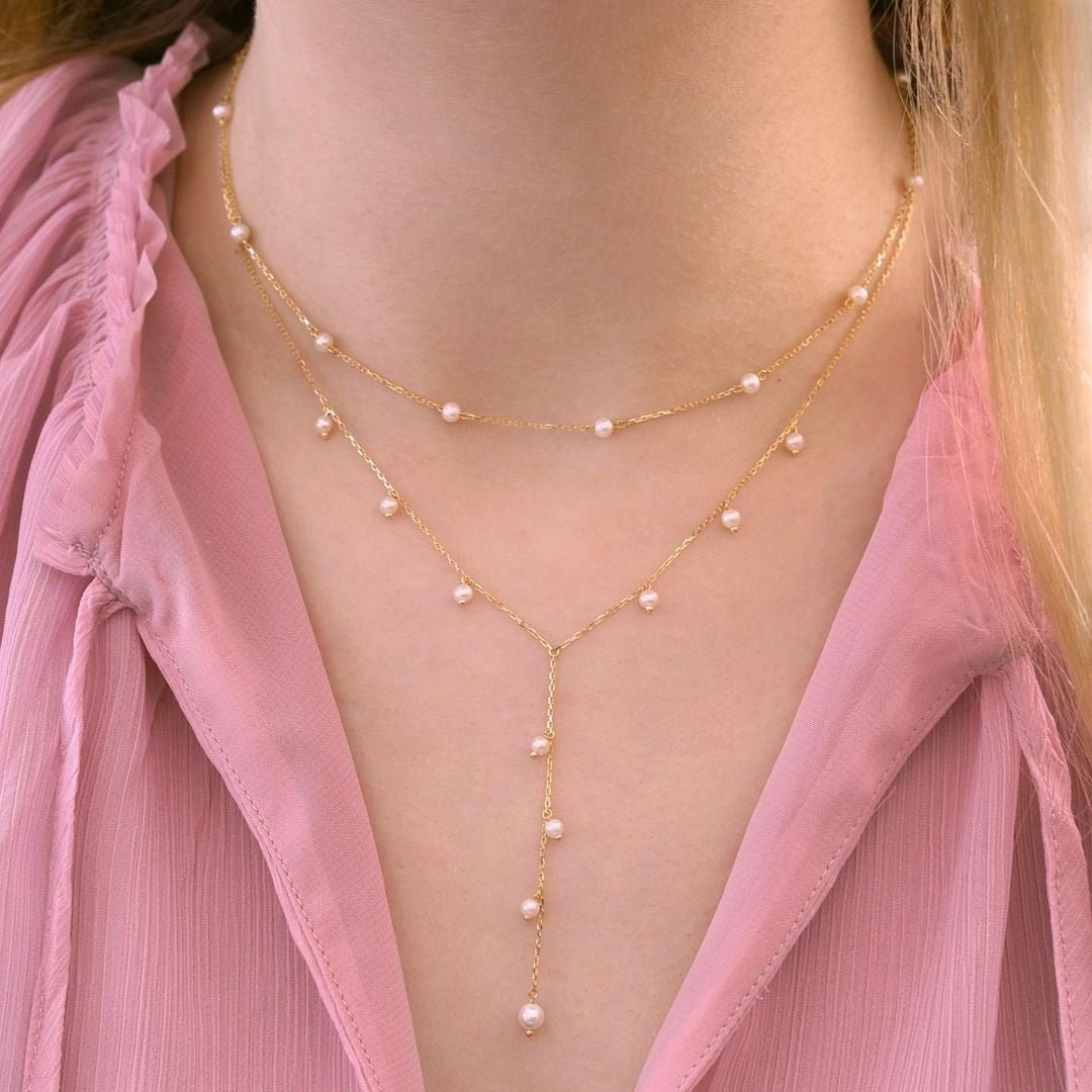 Dotted Pearl Necklace - 18k Gold - Ly