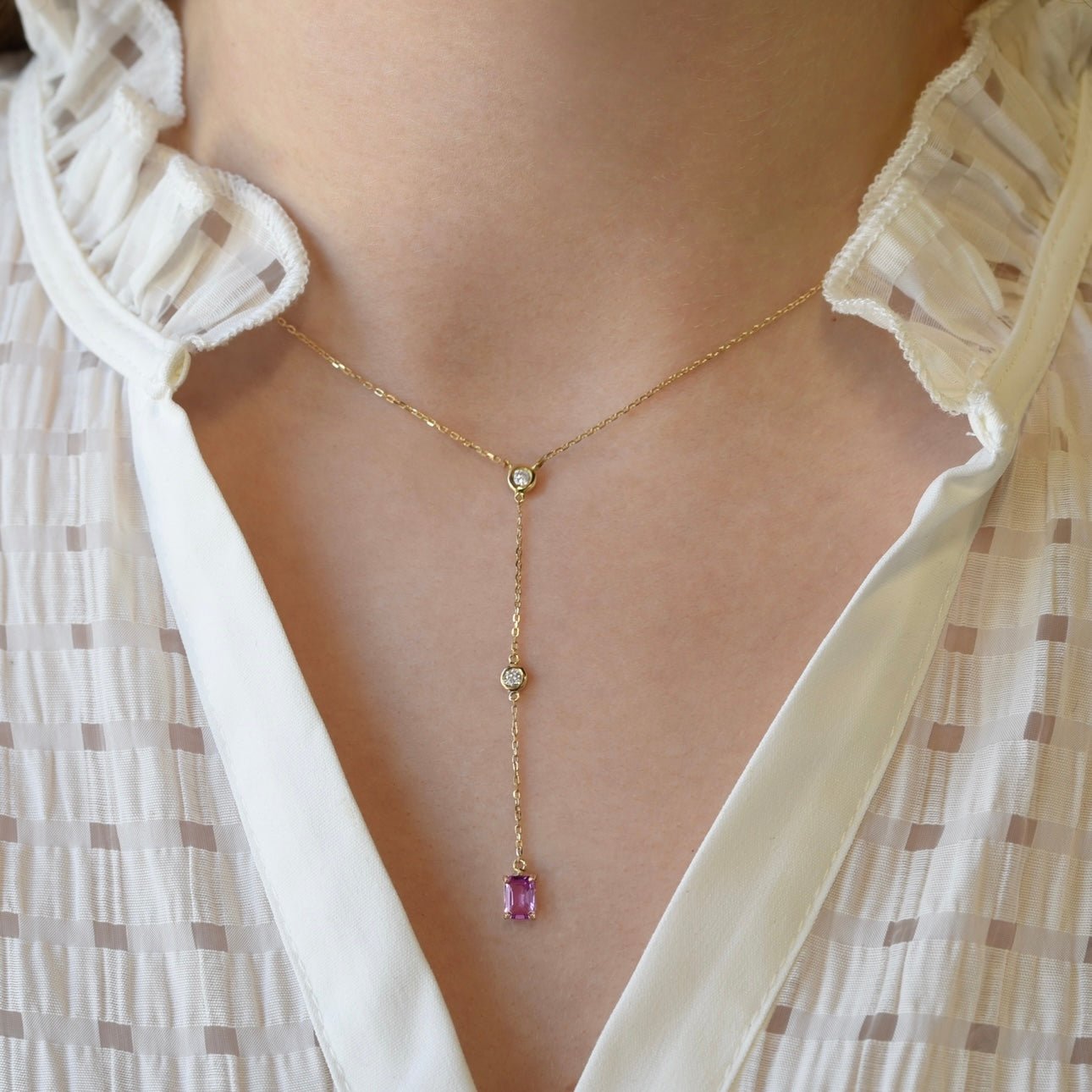 Electra Necklace in Diamond and Pink Sapphire - 18k Gold - Ly