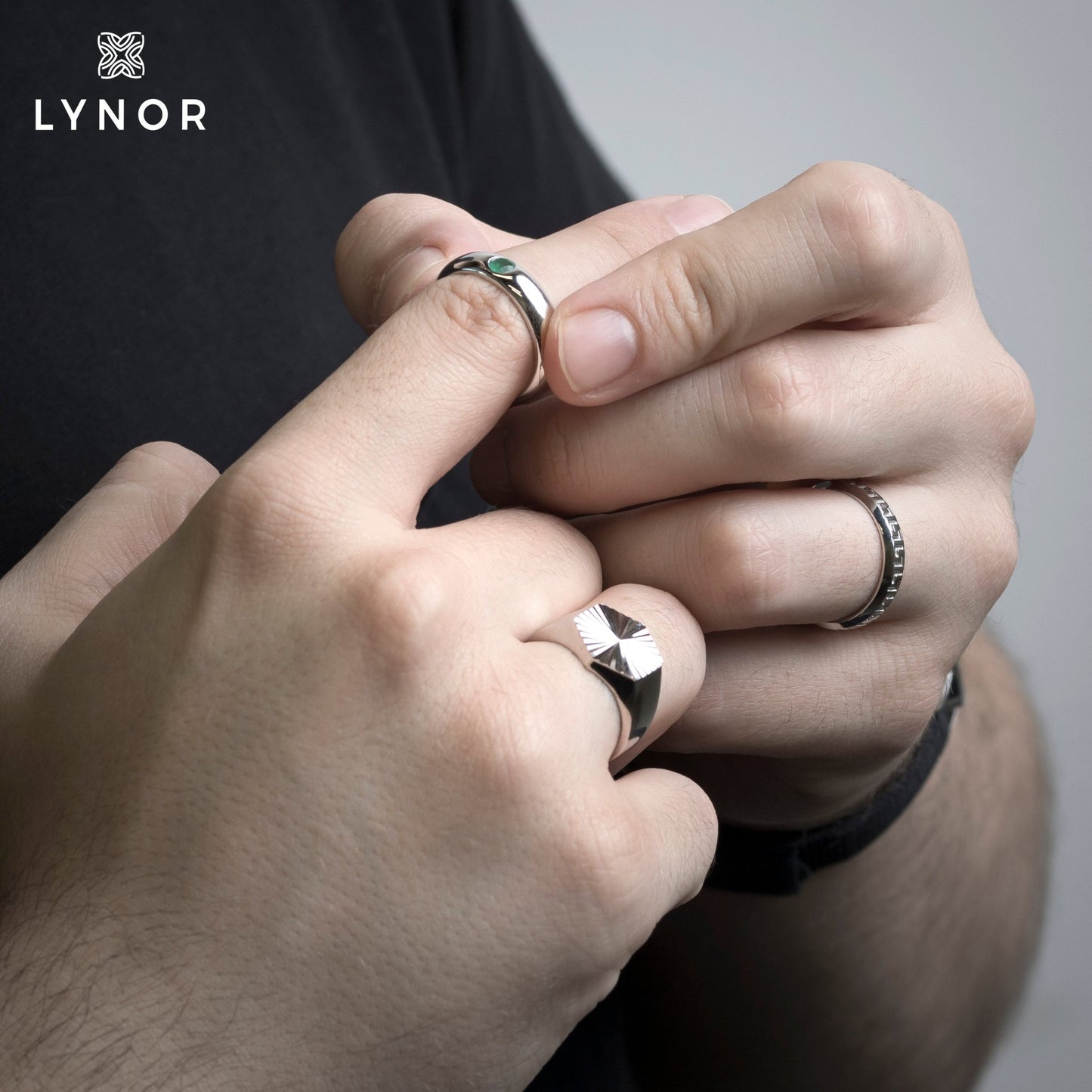 Faceted Hexa Ring - Platinum, for him - 18k Gold - Lynor