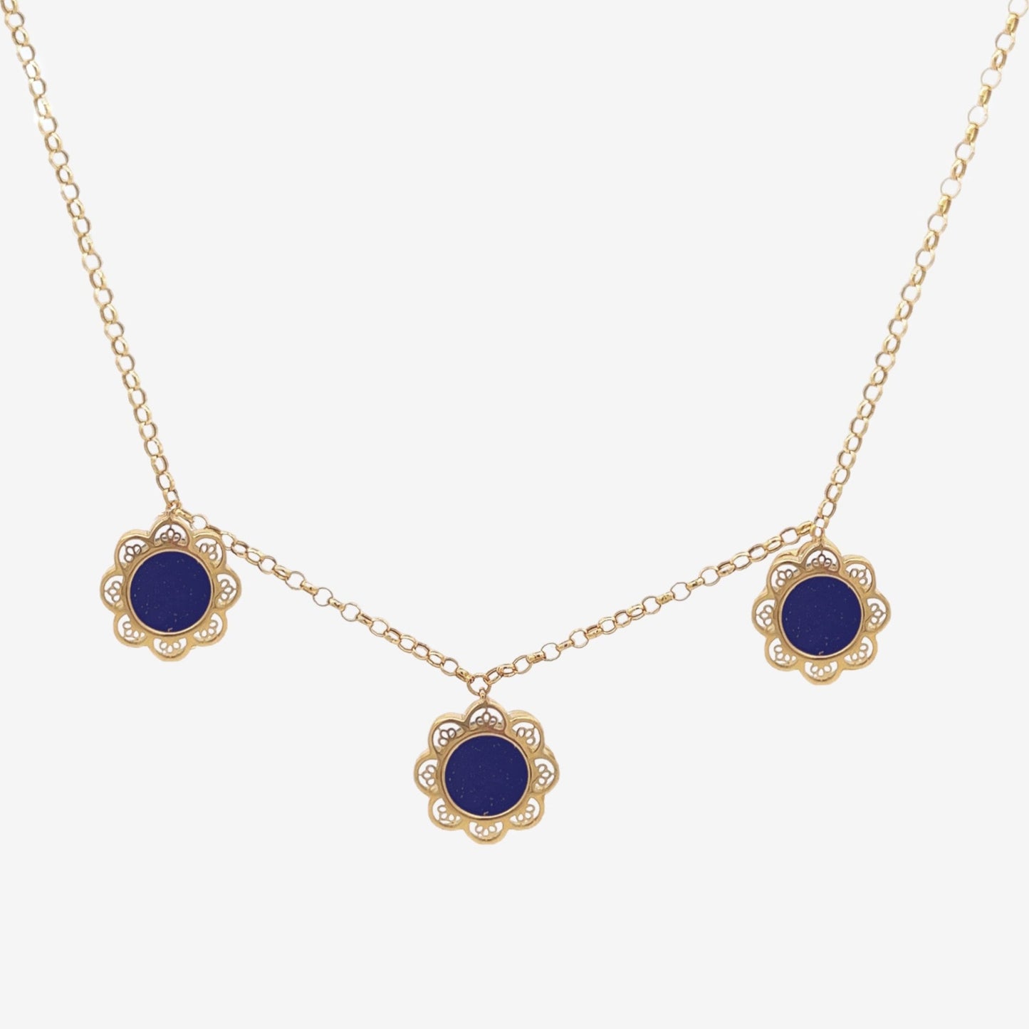Floral necklace in Lapis Lazuli - 18k Gold - Lynor