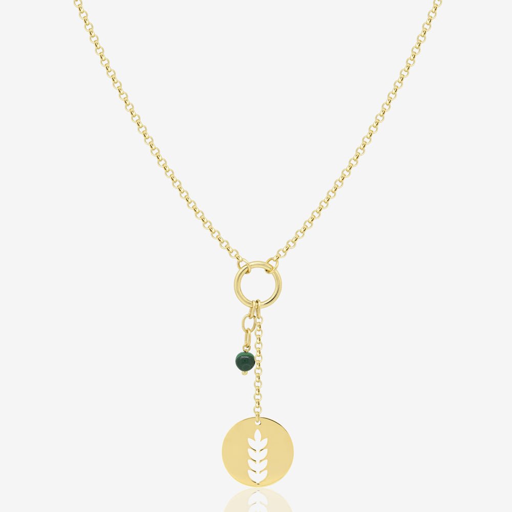 Fortuna Lock Necklace in Green Malachite - 18k Gold - Ly