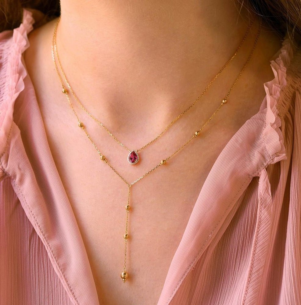 Garda Necklace in Diamond and Pink Topaz - 18k Gold - Ly