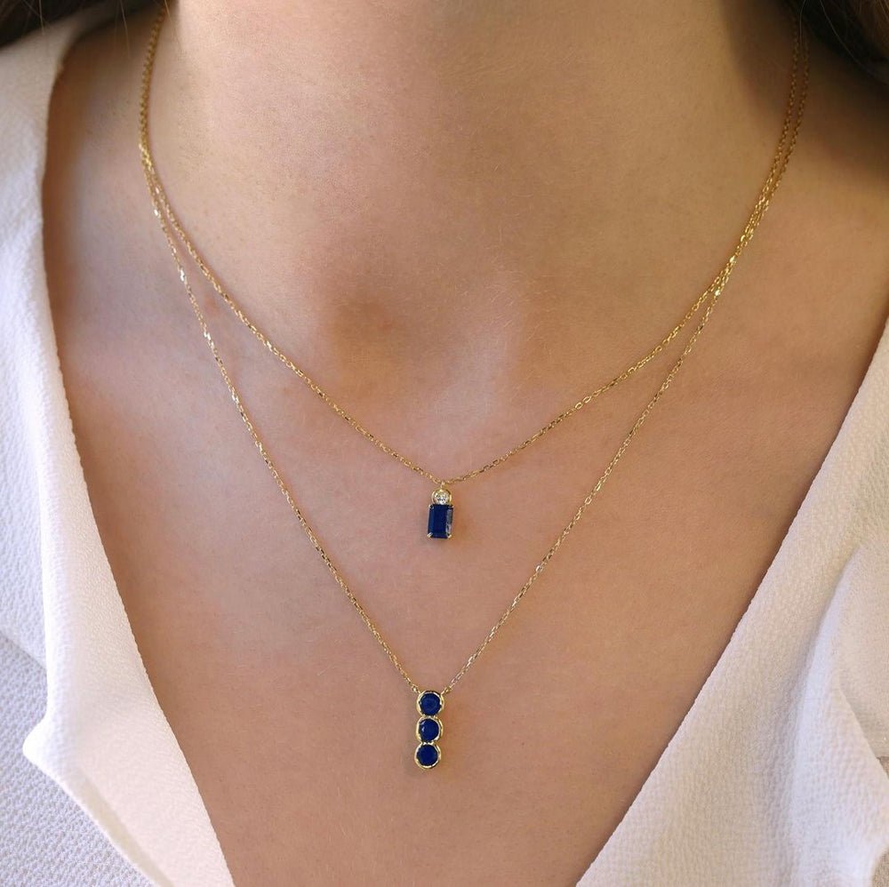 Gemma Necklace in Diamond and Sapphire - 18k Gold - Ly