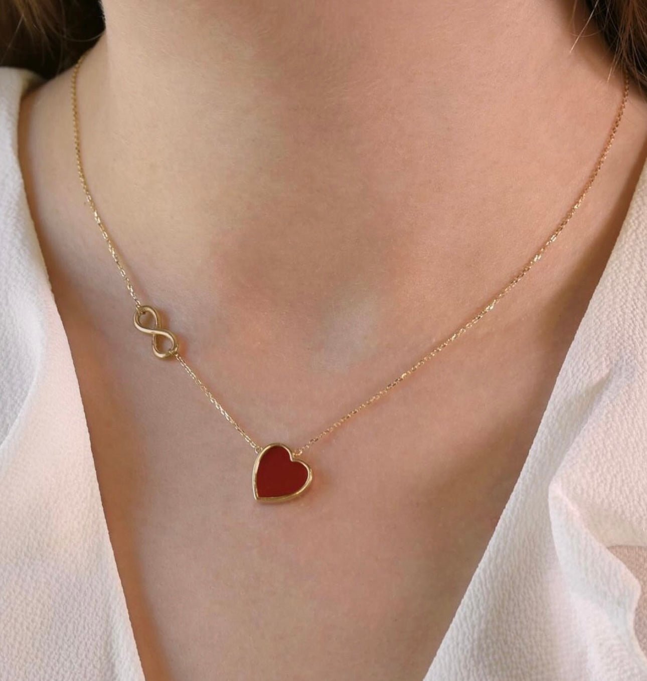 Heart and Infinity Necklace in Carnelian - 18k Gold - Ly
