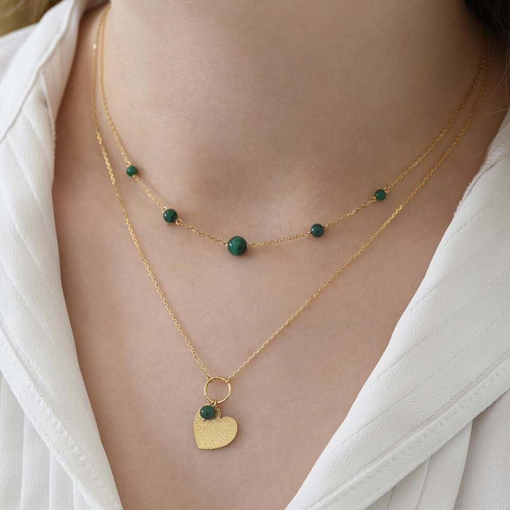 Heart Lock Necklace in Malachite - 18k Gold - Ly