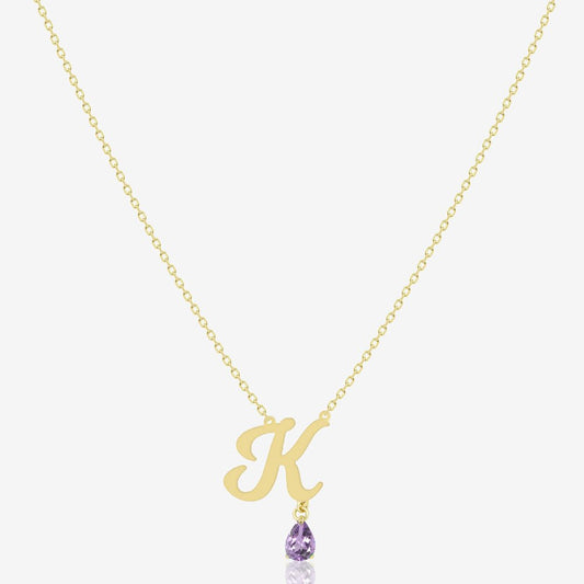 Initial Necklace in Amethyst - 18k Gold - Ly