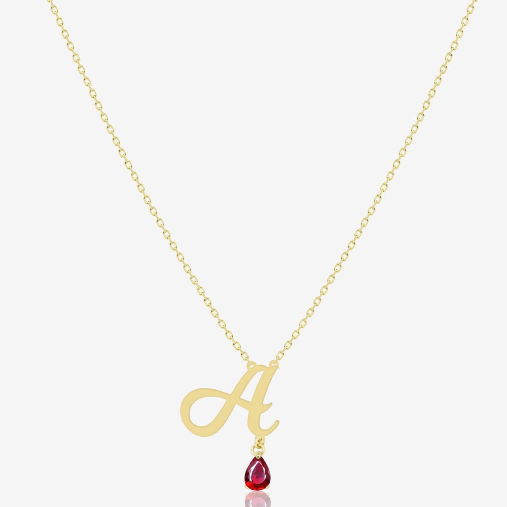 Initial Necklace in Garnet - 18k Gold - Lynor