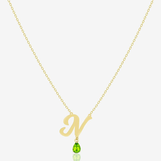 Initial Necklace in Peridot - 18k Gold - Ly