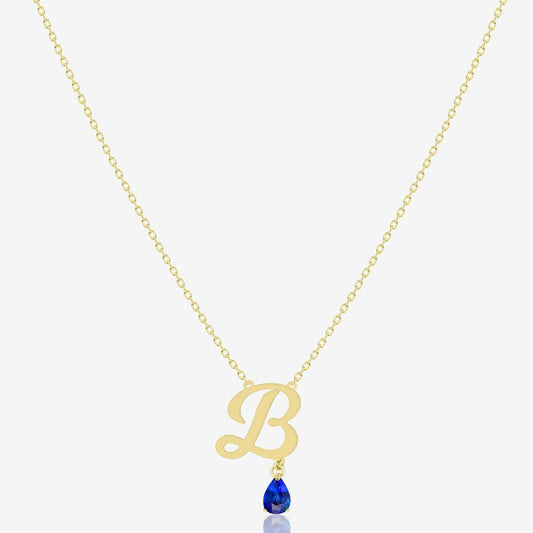 Initial Necklace in Sapphire - 18k Gold - Ly
