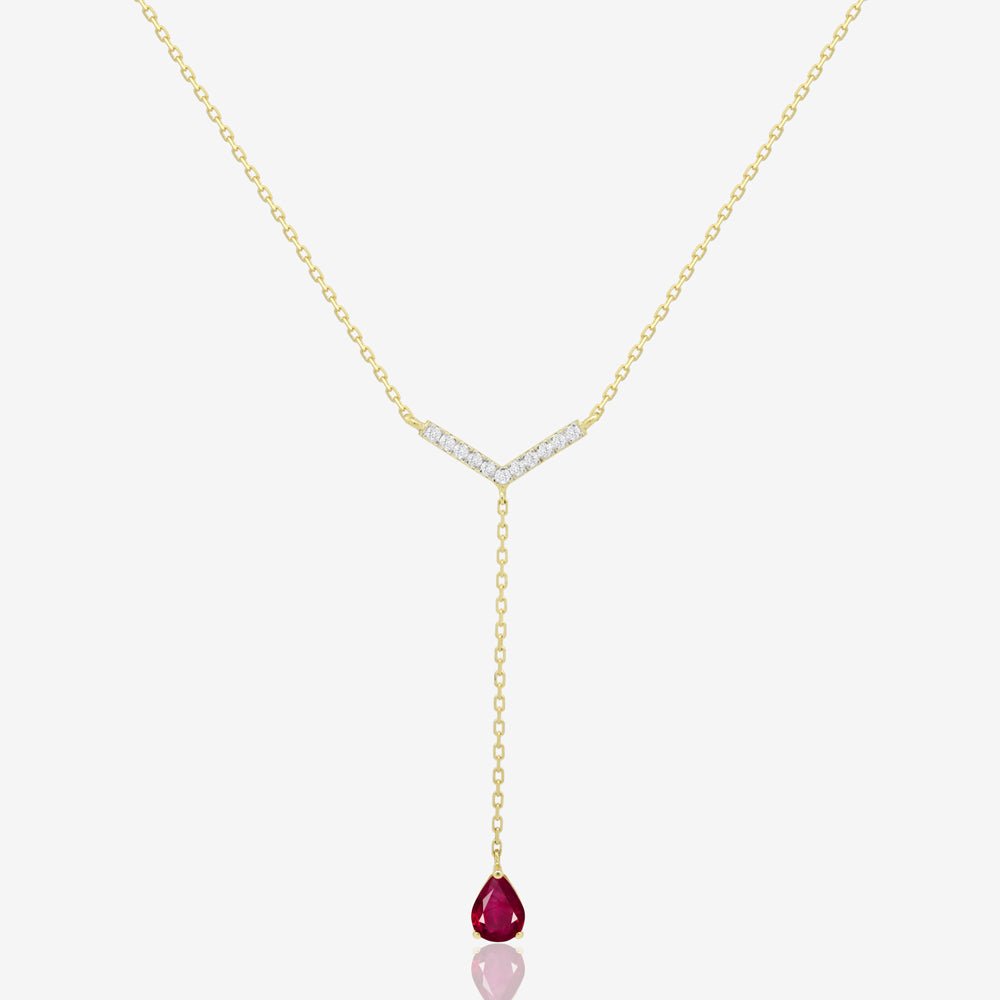 Jia Lariat Necklace in Diamond and Garnet - 18k Gold - Ly
