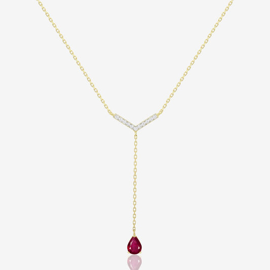 Jia Lariat Necklace in Diamond and Garnet - 18k Gold - Ly