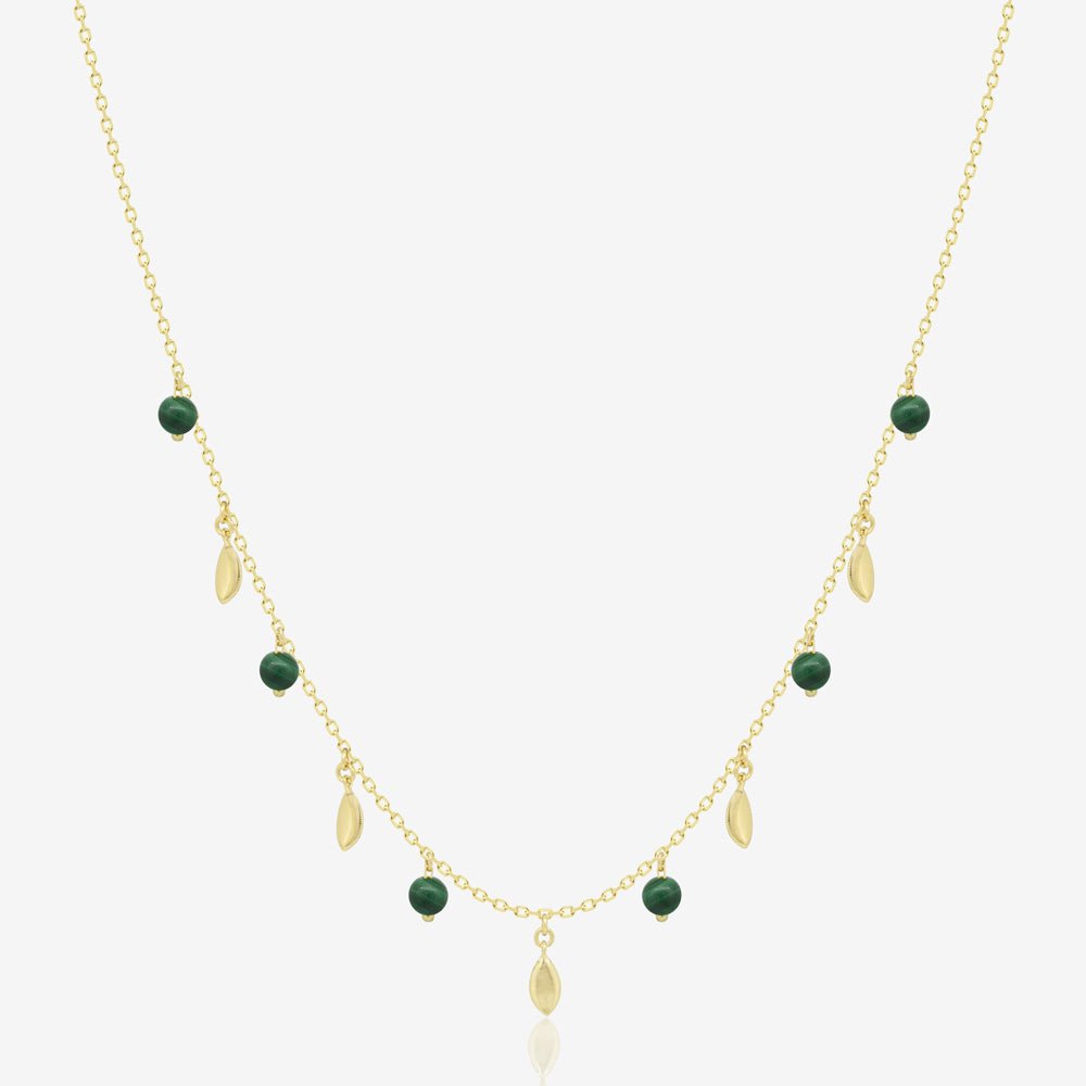 Leaves Necklace in Green Malachite - 18k Gold - Ly
