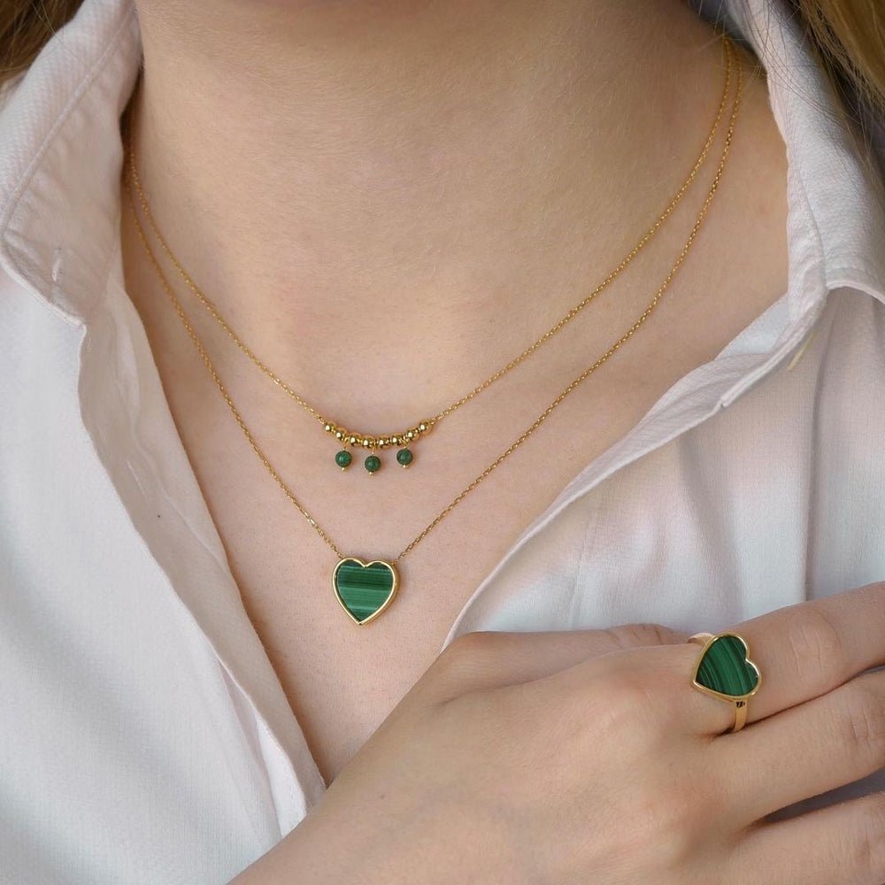 Leros Necklace in Green Malachite - 18k Gold - Ly