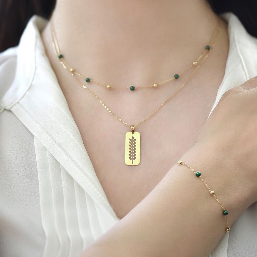 Margo Necklace in Green Malachite - 18k Gold - Ly