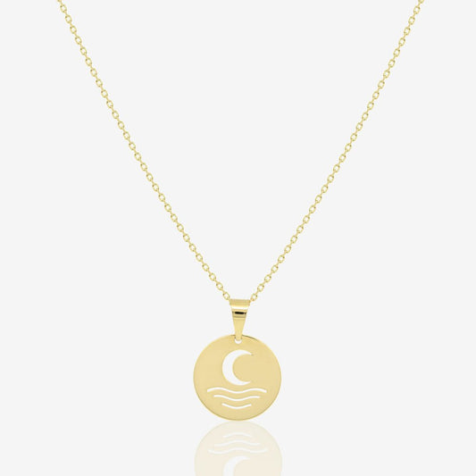 Moon and Sea Coin Necklace - 18k Gold - Ly