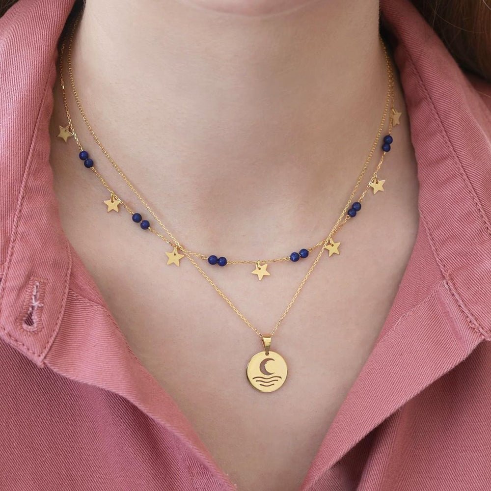Moon and Sea Coin Necklace - 18k Gold - Ly