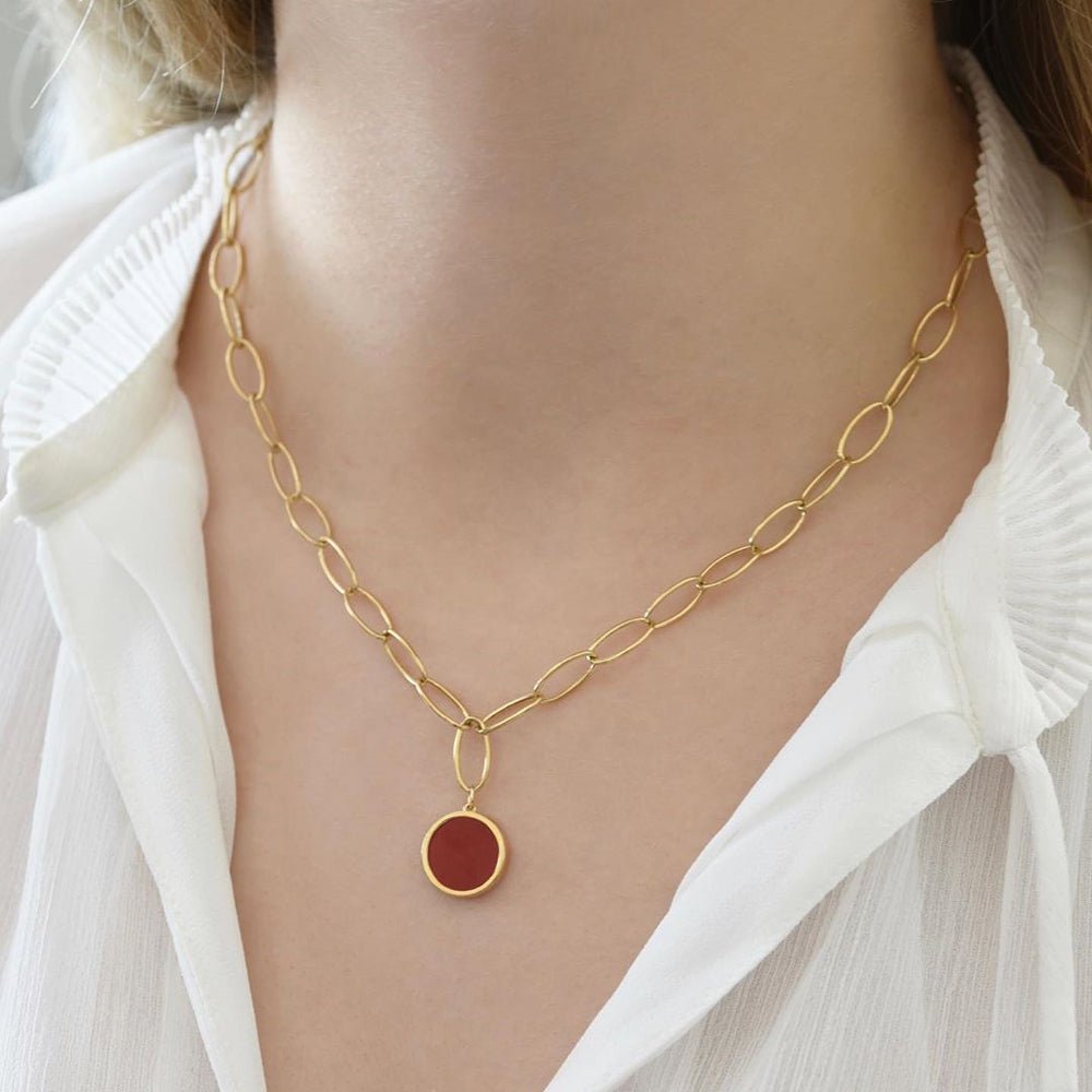 Oval Links Necklace in Red Carnelian - 18k Gold - Ly