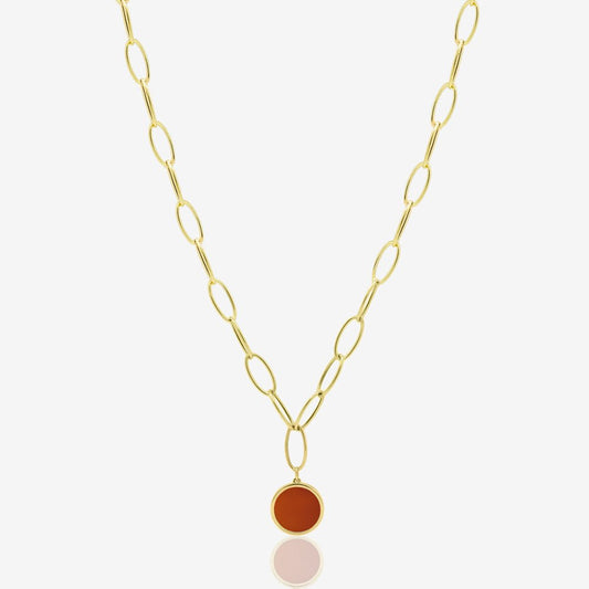 Oval Links Necklace in Red Carnelian - 18k Gold - Ly