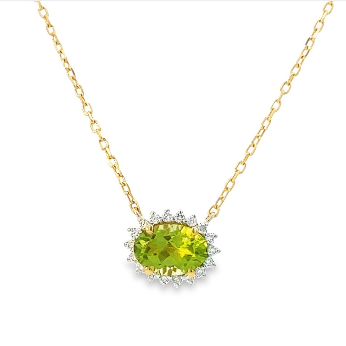 Oval Necklace in Diamond and Peridot - 18k Gold - Ly