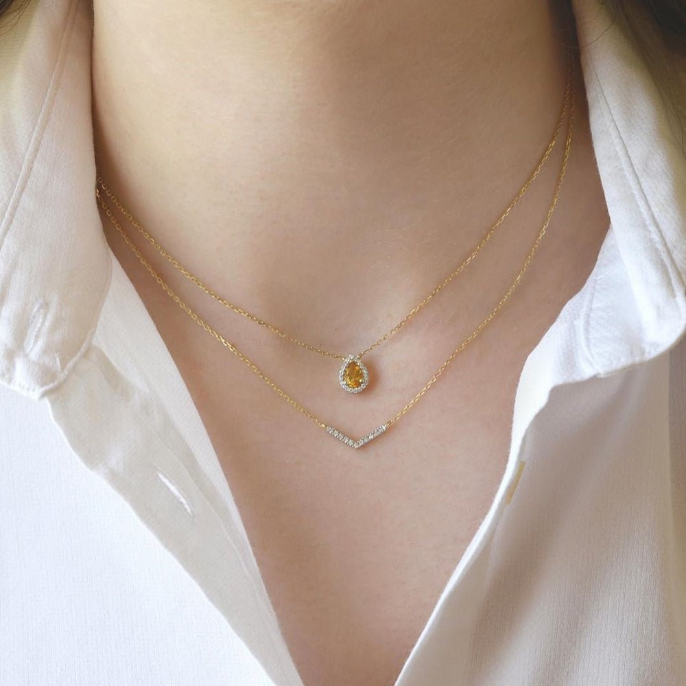 Pear Diamond Necklace in Citrine - 18k Gold - Ly