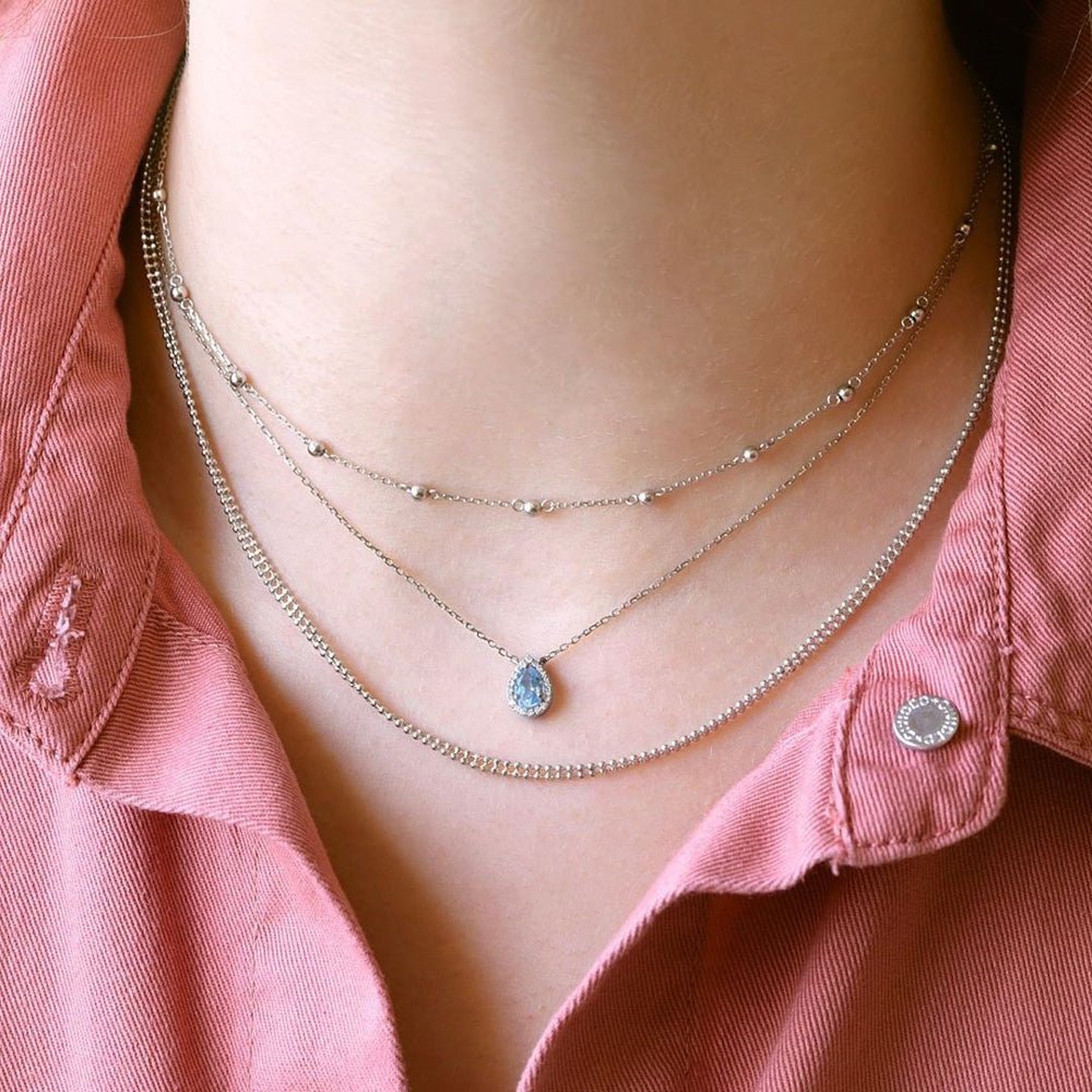 Pear Necklace in Diamond and Blue Topaz - 18k Gold - Ly