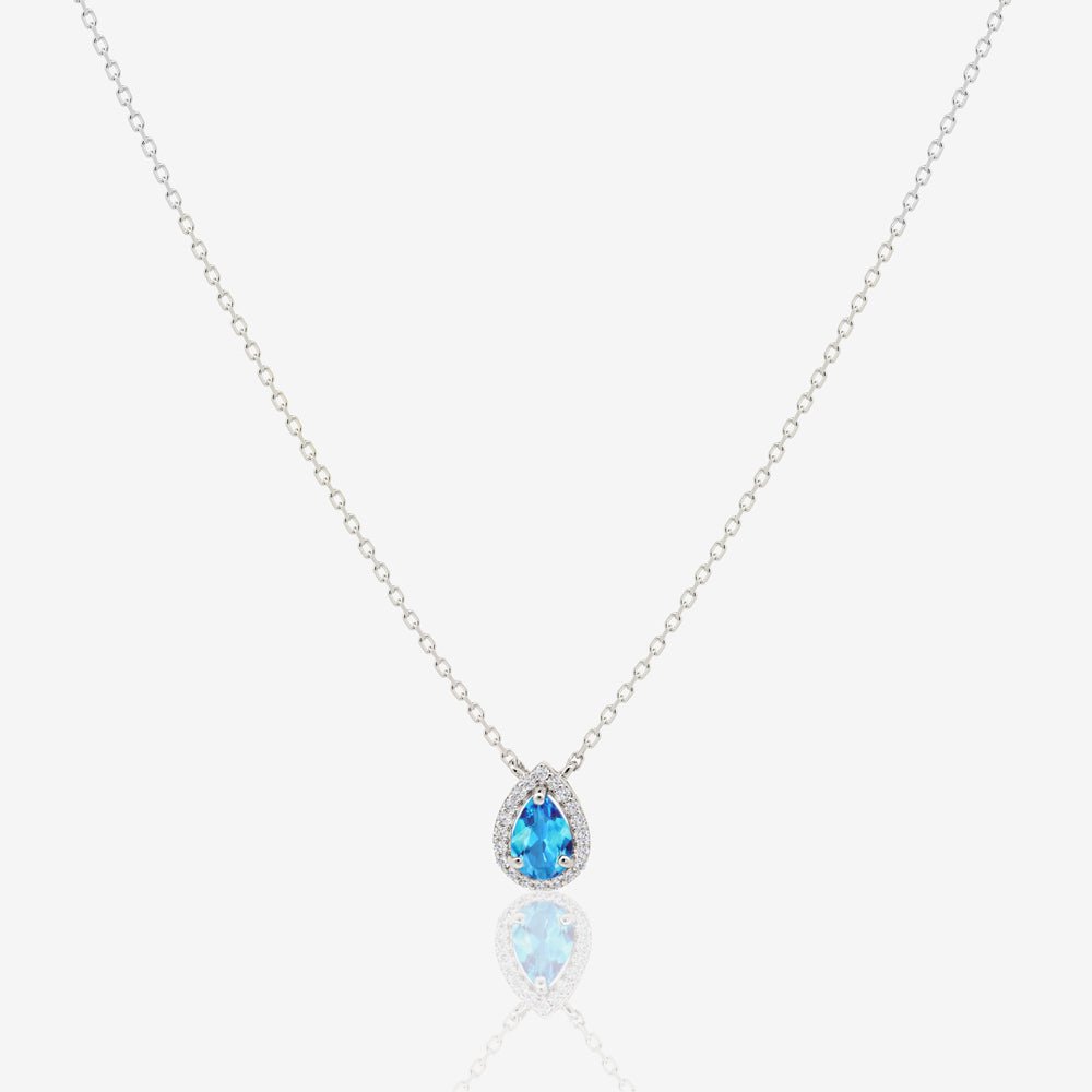 Pear Necklace in Diamond and Blue Topaz - 18k Gold - Ly