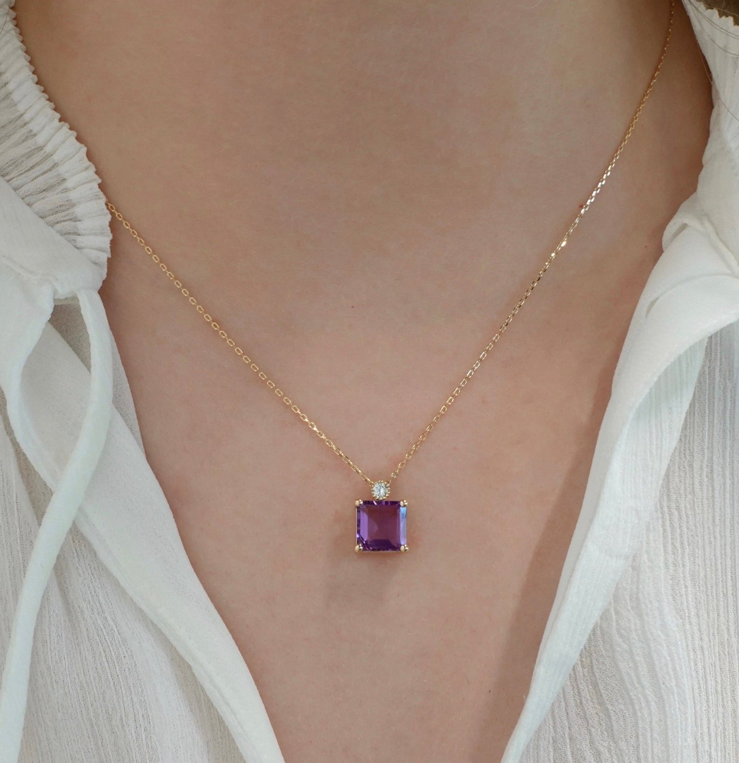 Princesa Necklace in Diamond and Amethyst - 18k Gold - Lynor