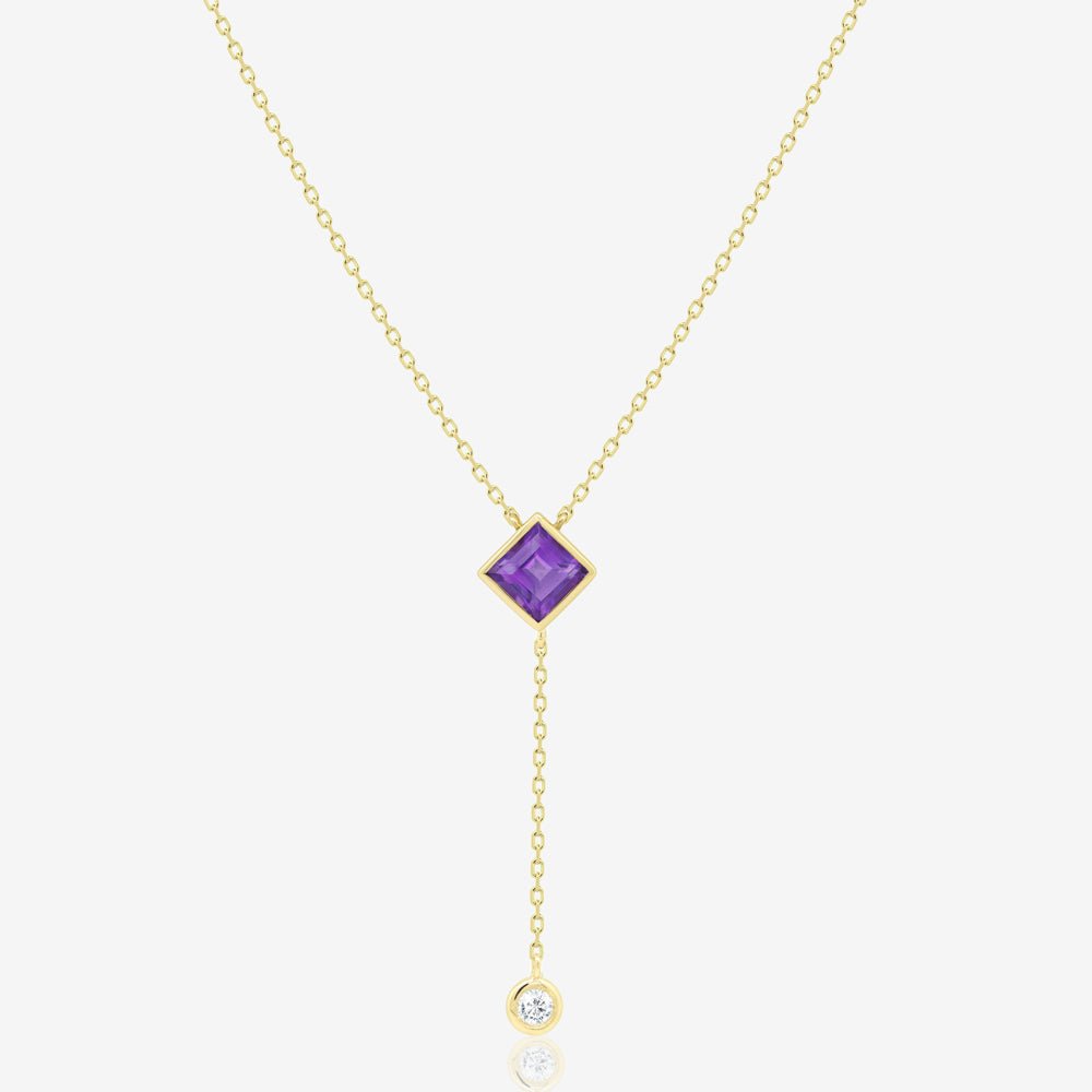 Princess Necklace in Amethyst & Diamond Drop - 18k Gold - Ly