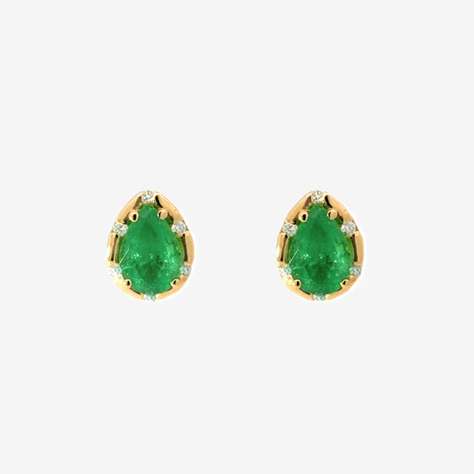 Ralda Earrings in Diamond and Emerald - 18k Gold - Lynor