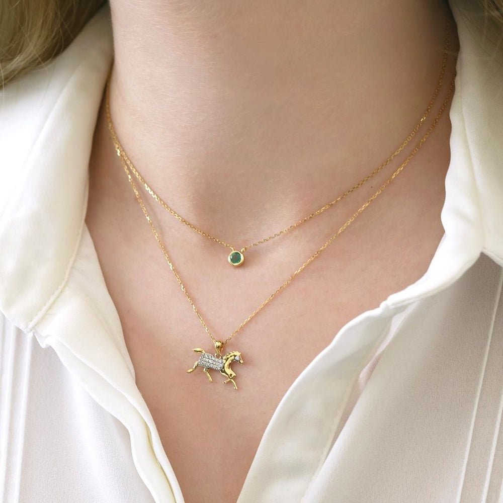 Round Emerald Necklace - 18k Gold - Ly