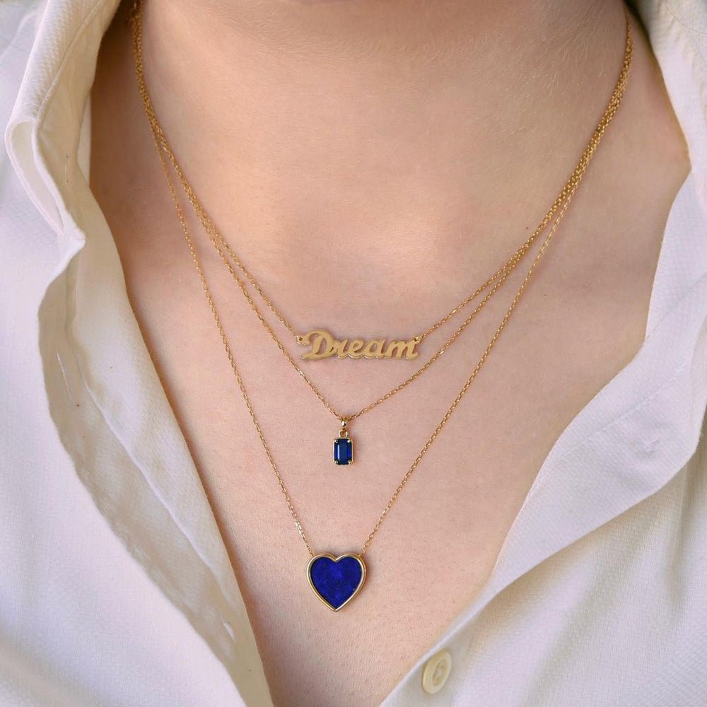 Sapphire Solitaire Necklace - 18k Gold - Ly