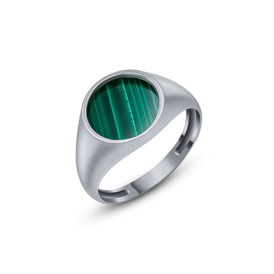 Signet Ring in Green Malachite - Platinum , for Him - 18k Gold - Lynor