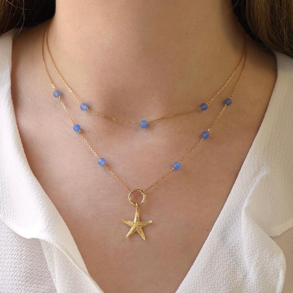 Stella Lock Necklace in Blue Agate - 18k Gold - Ly