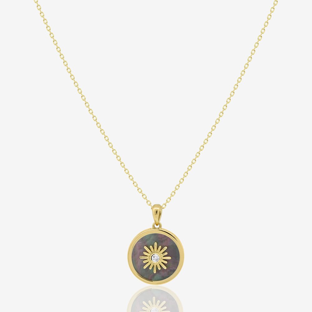 Sun Frame Necklace in Diamond and Black Pearl - 18k Gold - Ly