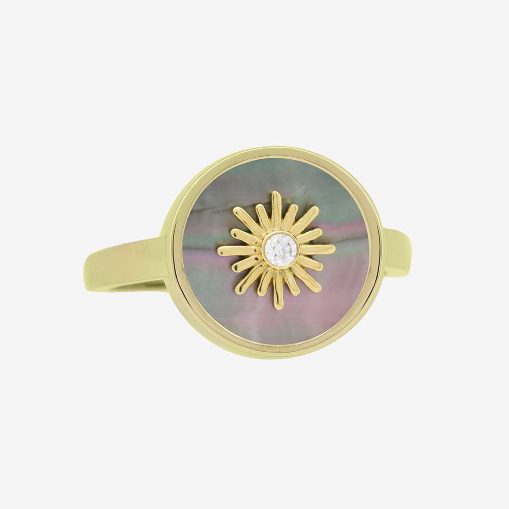 Sun Frame Ring in Diamond and Black Pearl - 18k Gold - Ly