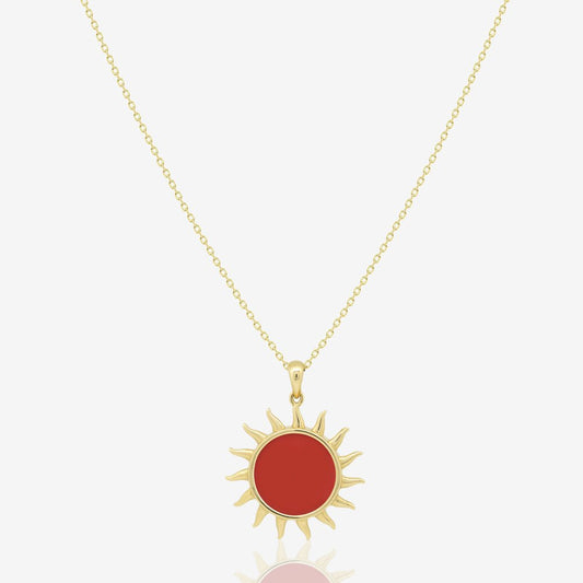 Sun Necklace in Red Carnelian - 18k Gold - Ly