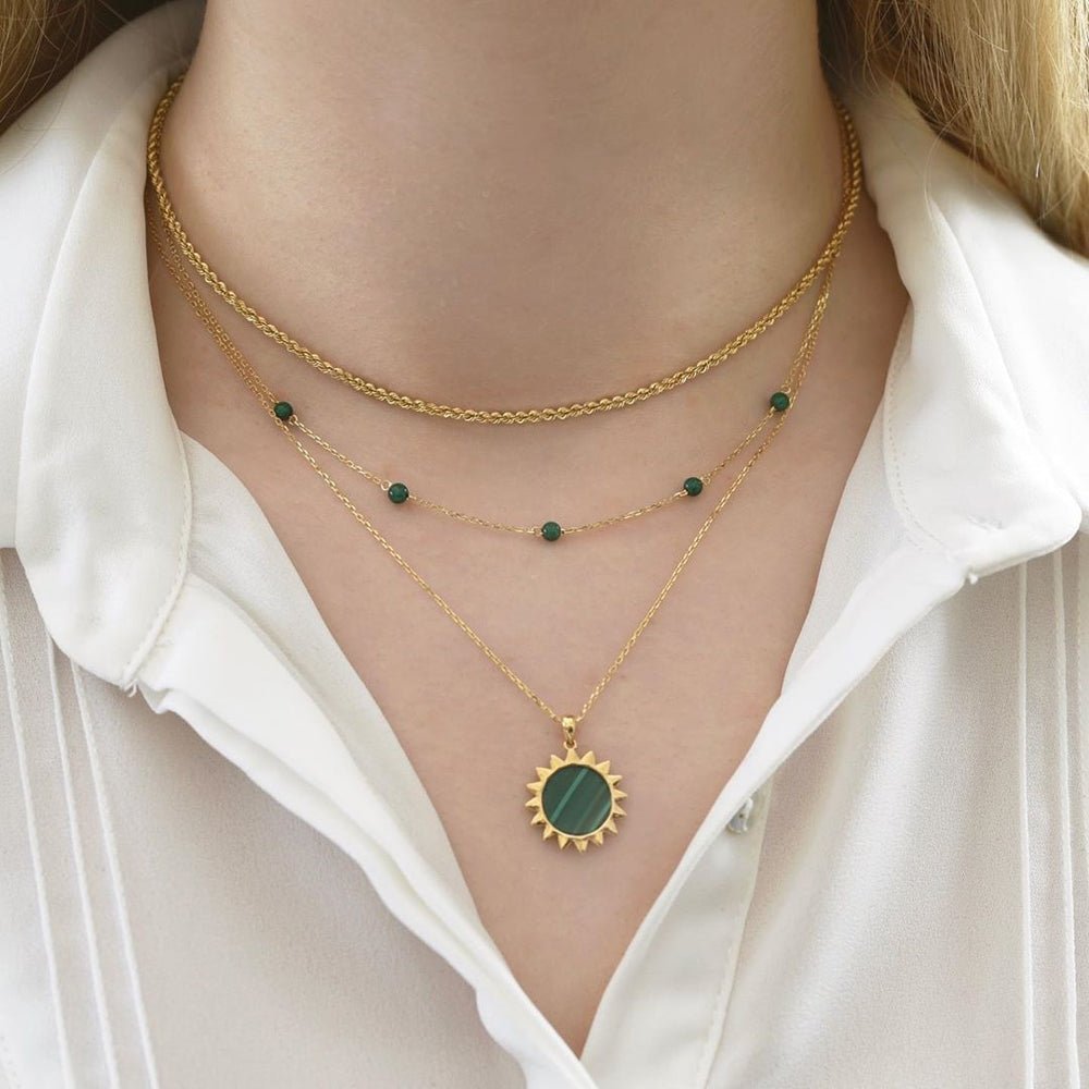Sunshine Necklace in Green Malachite - 18k Gold - Ly