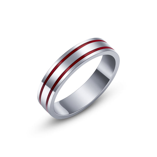 Ted Ring , Red Enamel - Platinum, for him - 18k Gold - Lynor