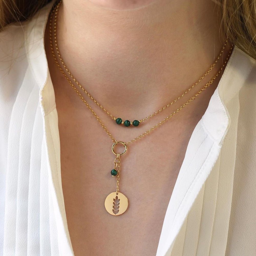 Tia Necklace in Green Malachite - 18k Gold - Ly