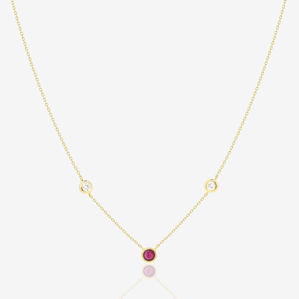Trio Gem Necklace in Diamond and Ruby - 18k Gold - Ly