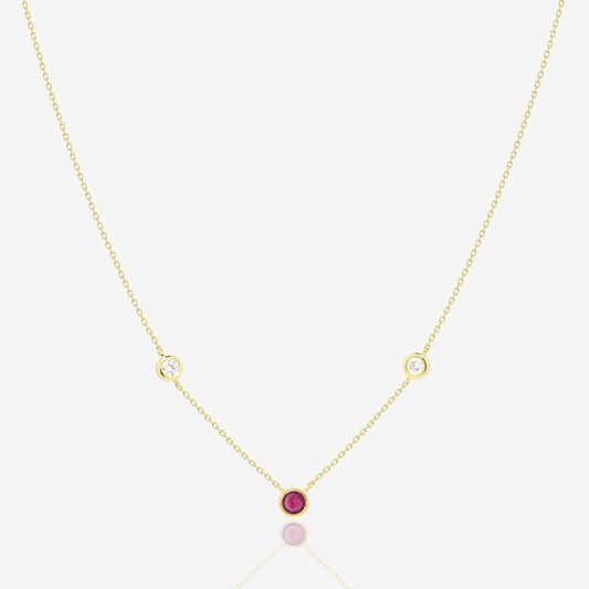 Trio Gem Necklace in Diamond and Ruby - 18k Gold - Ly