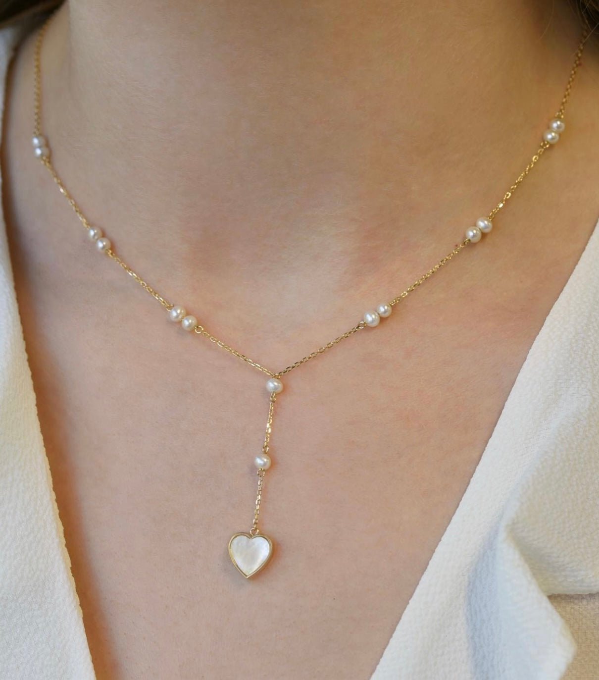 Vita Heart Necklace in Freshwater Pearl - 18k Gold - Ly