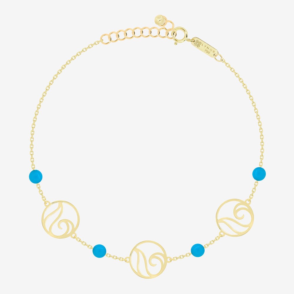 Waves Bracelet in Turquoise Beads - 18k Gold - Ly